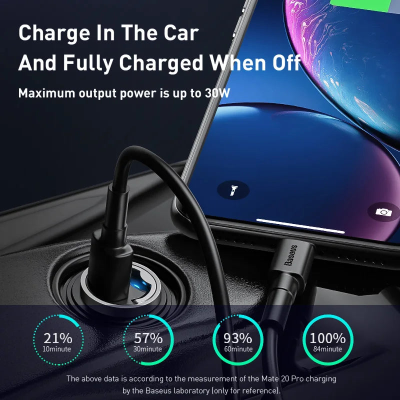 BASEUS 30W USB-C Car Charger – Quick Charge 4.0 & PD 3.0 Fast Charging Adapter