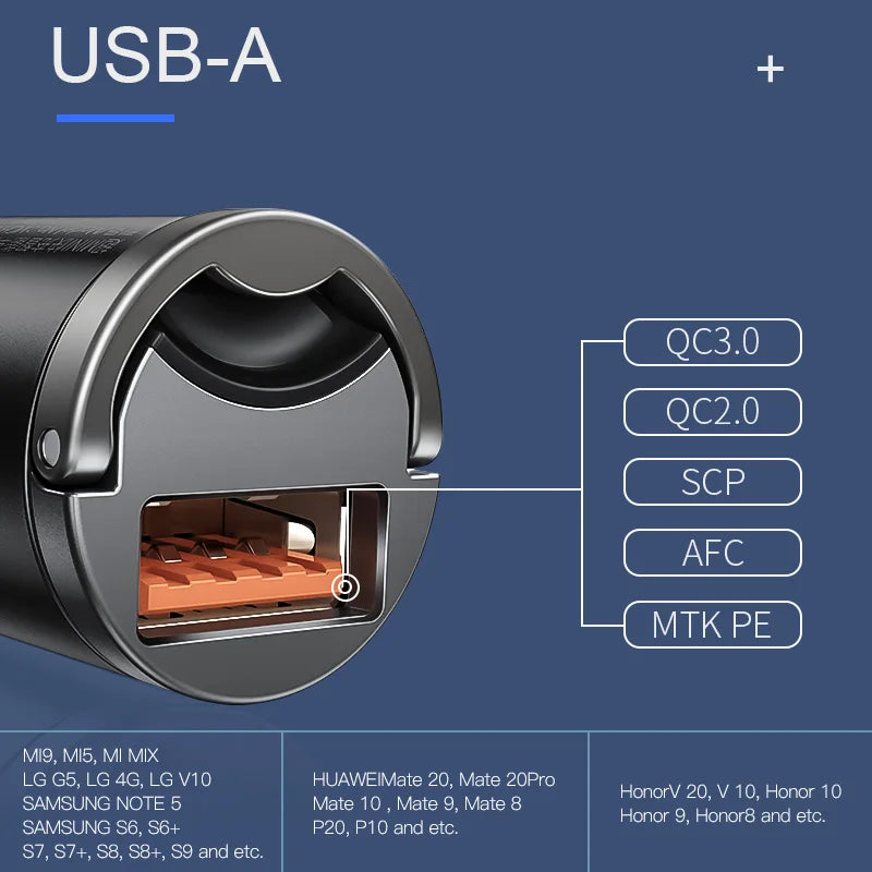 BASEUS 30W USB-C Car Charger – Quick Charge 4.0 & PD 3.0 Fast Charging Adapter