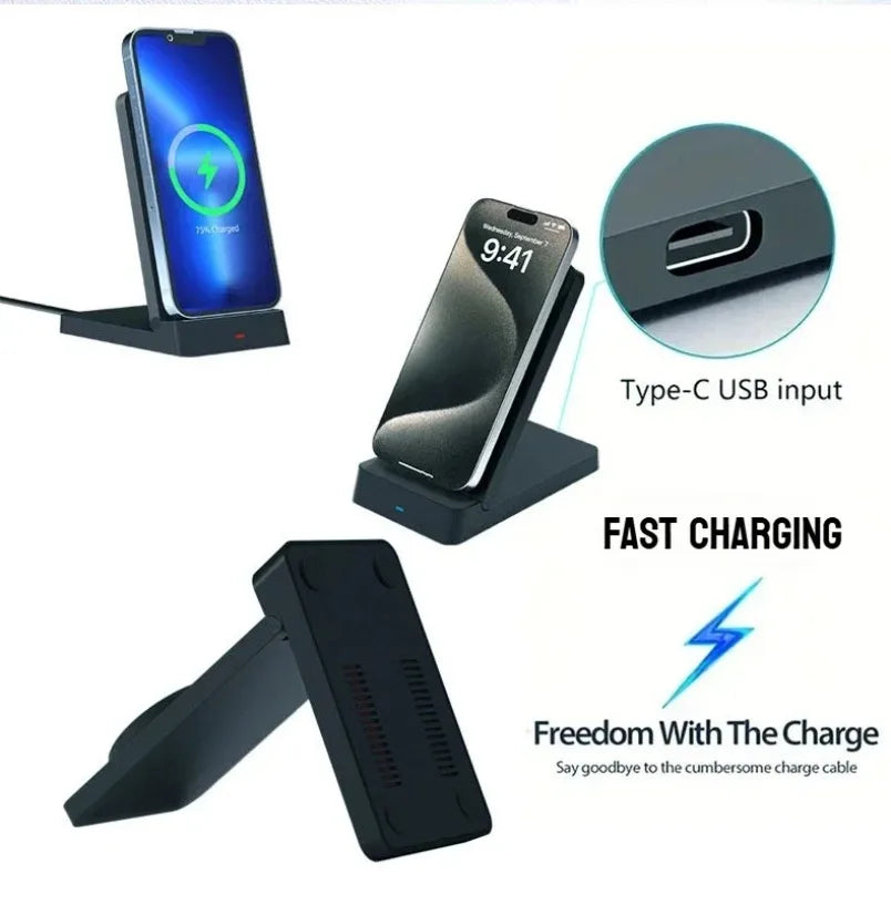 MagSafe Charger Magnetic 30W Wireless Charger – Foldable Desktop Fast Charging Station with Phone Holder for MagSafe iPhone 16 / 15 / 14 / 13 / 12 Pro