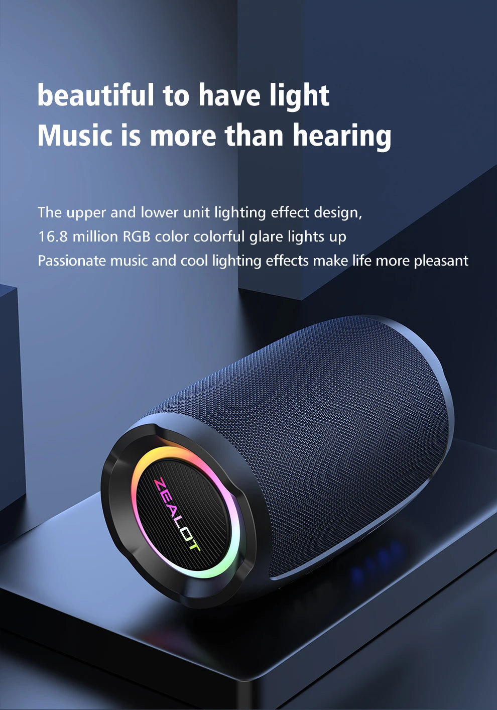 ZEALOT S49 Bluetooth Speaker – 20W Loud Sound, IPX7 Waterproof, 10H Playtime
