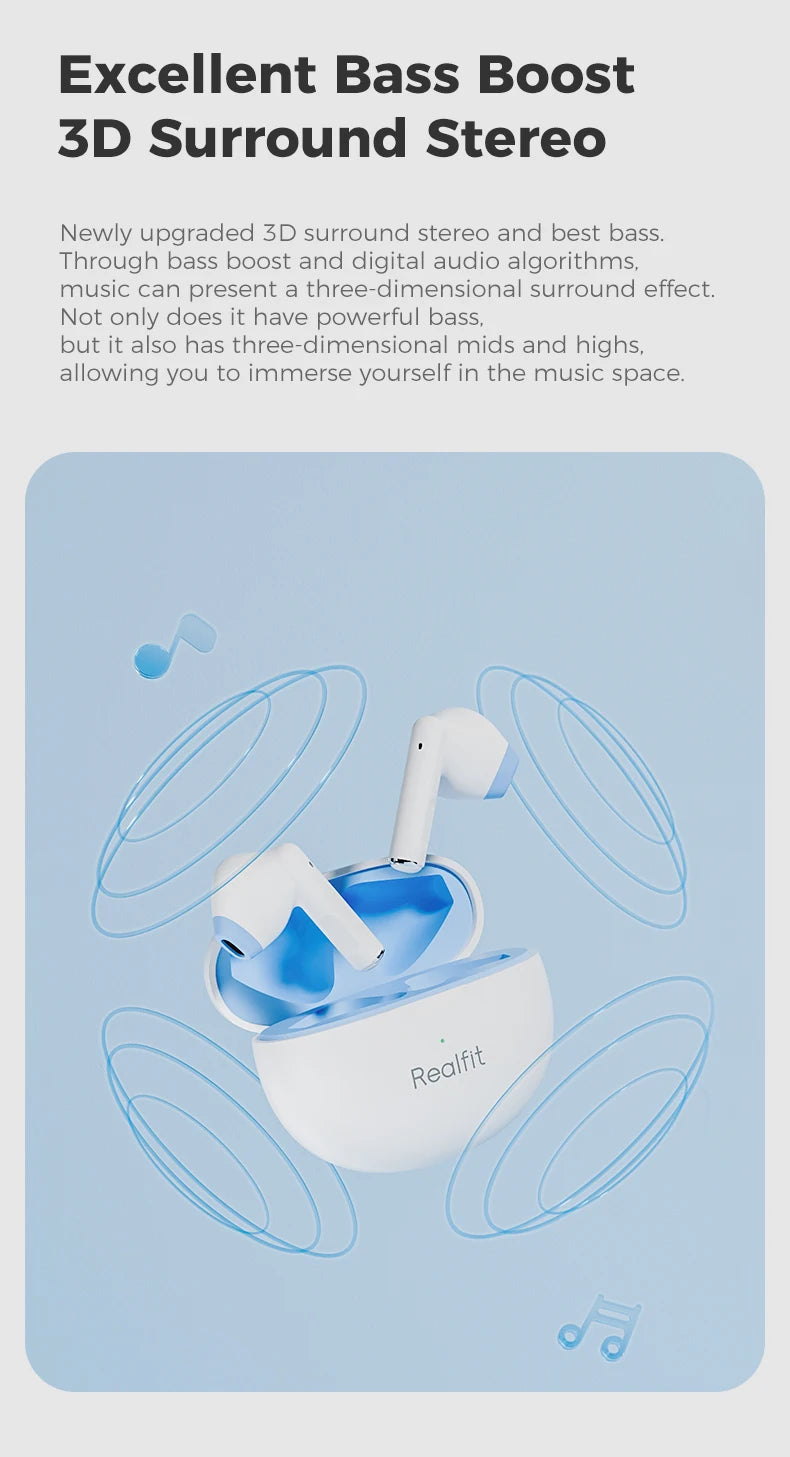 Realfit F2 Bluetooth Earphones – Premium HIFI Sound | TWS Wireless Earbuds for Xiaomi & Realme