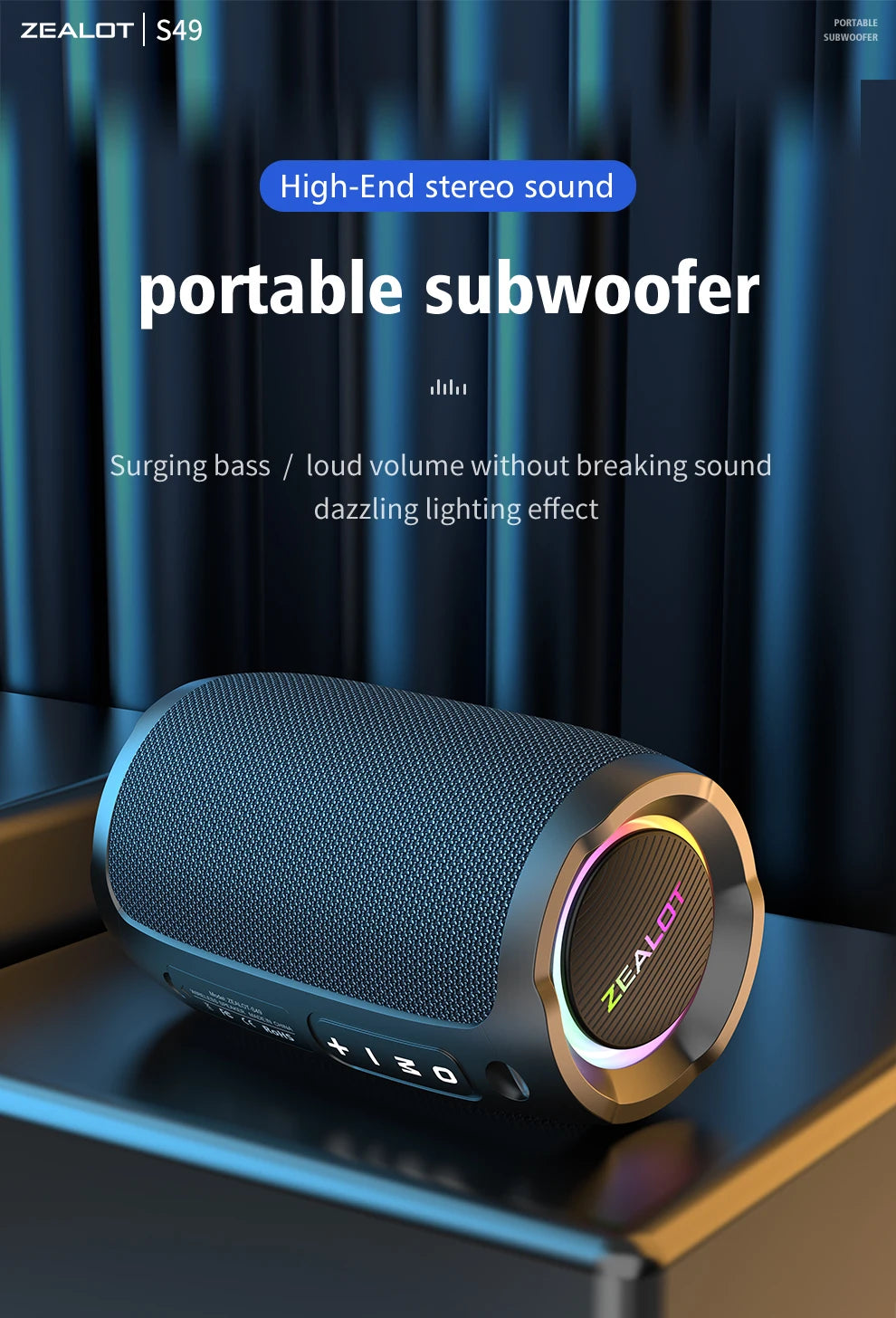 ZEALOT S49 Bluetooth Speaker – 20W Loud Sound, IPX7 Waterproof, 10H Playtime