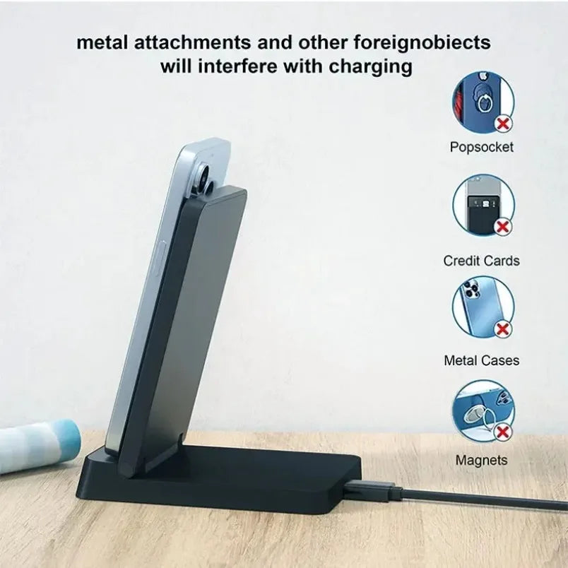 MagSafe Charger Magnetic 30W Wireless Charger – Foldable Desktop Fast Charging Station with Phone Holder for MagSafe iPhone 16 / 15 / 14 / 13 / 12 Pro