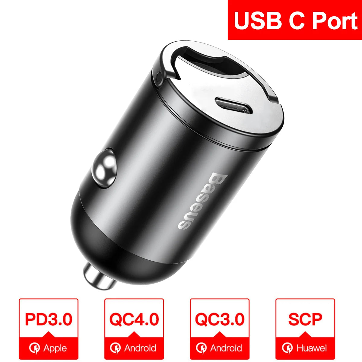 BASEUS 30W USB-C Car Charger – Quick Charge 4.0 & PD 3.0 Fast Charging Adapter