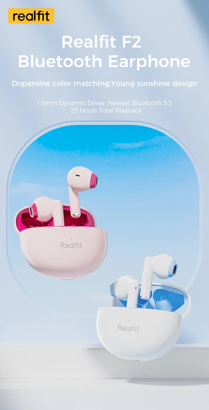 Realfit F2 Bluetooth Earphones – Premium HIFI Sound | TWS Wireless Earbuds for Xiaomi & Realme