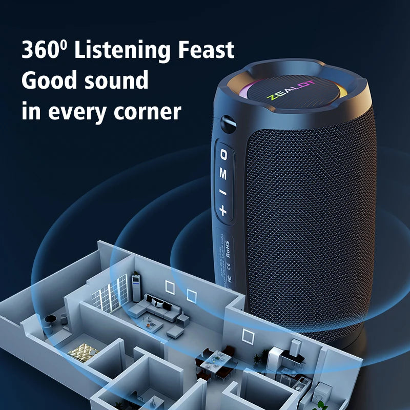 ZEALOT S49 Bluetooth Speaker – 20W Loud Sound, IPX7 Waterproof, 10H Playtime