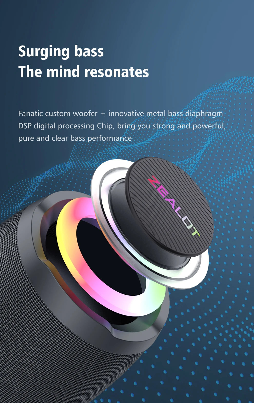 ZEALOT S49 Bluetooth Speaker – 20W Loud Sound, IPX7 Waterproof, 10H Playtime