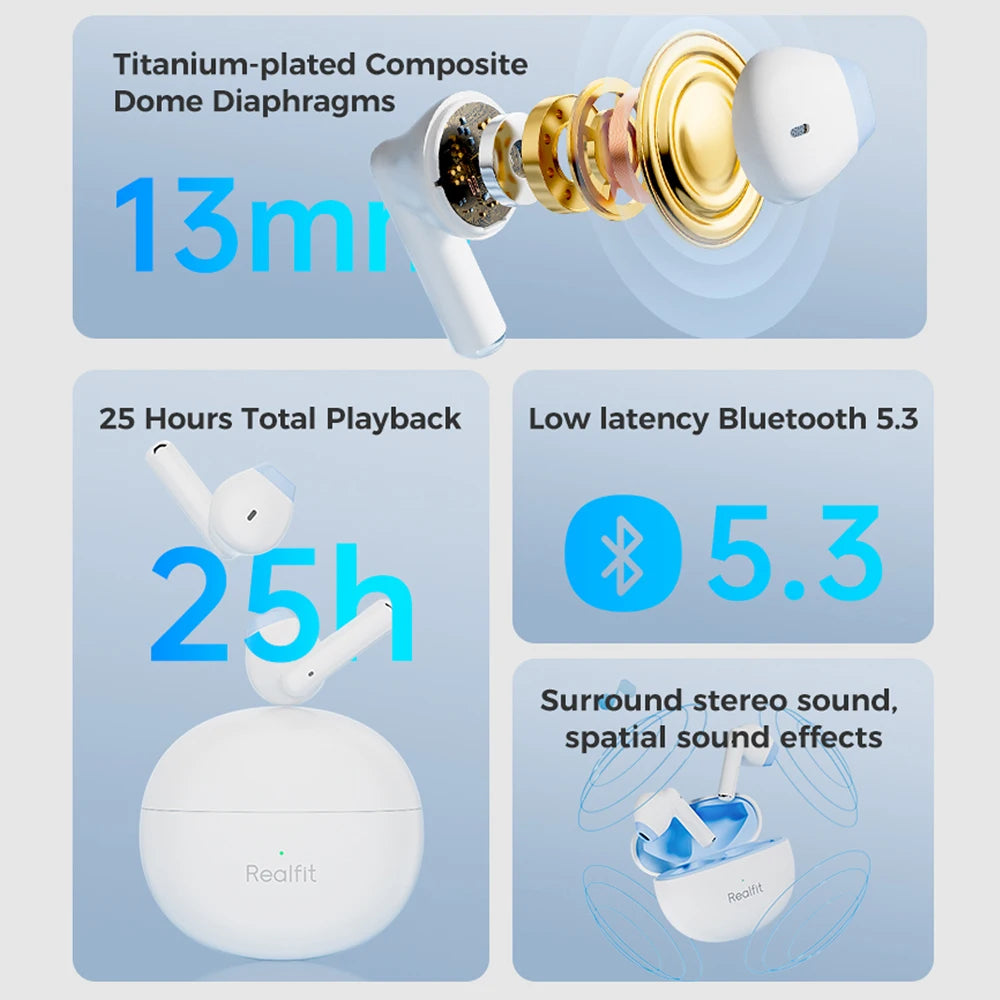 Realfit F2 Bluetooth Earphones – Premium HIFI Sound | TWS Wireless Earbuds for Xiaomi & Realme