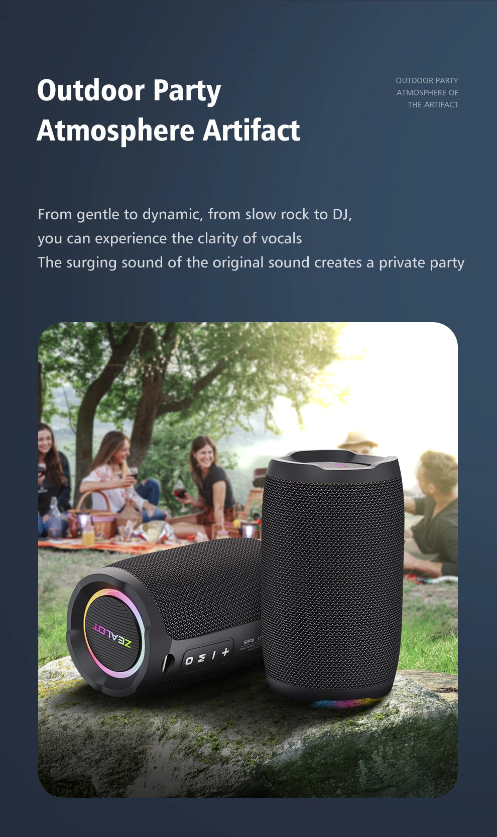 ZEALOT S49 Bluetooth Speaker – 20W Loud Sound, IPX7 Waterproof, 10H Playtime