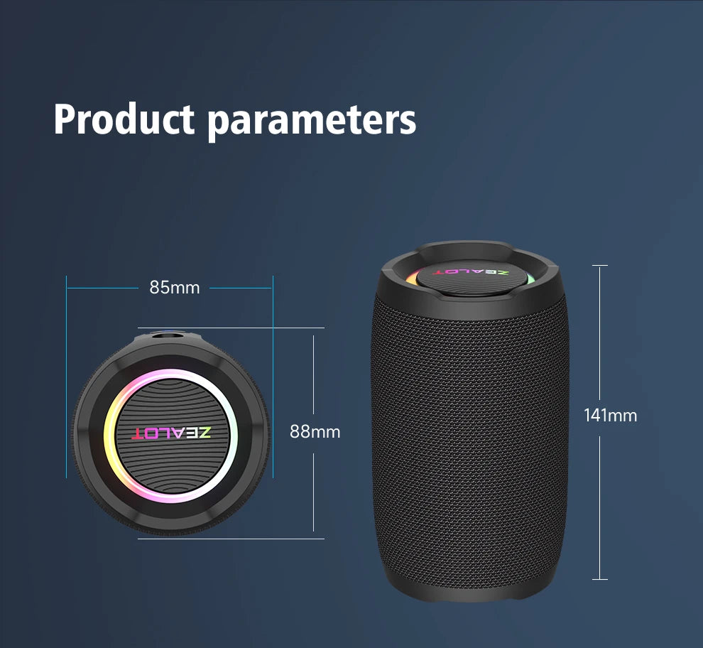 ZEALOT S49 Bluetooth Speaker – 20W Loud Sound, IPX7 Waterproof, 10H Playtime