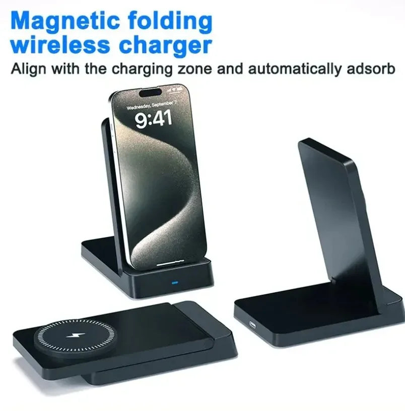 MagSafe Charger Magnetic 30W Wireless Charger – Foldable Desktop Fast Charging Station with Phone Holder for MagSafe iPhone 16 / 15 / 14 / 13 / 12 Pro