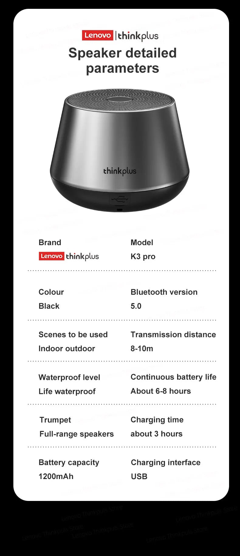 Original Lenovo K3 Pro Bluetooth Speaker – Deep Bass, Big Sound, Portable Outdoor Wireless Speaker