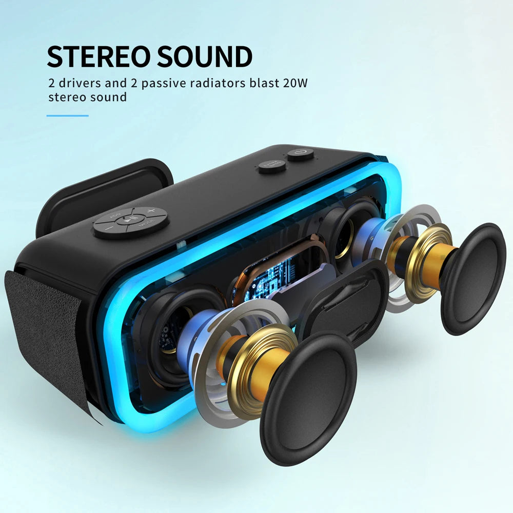 DOSS Bluetooth 5.0 Speaker Powerful 20W Stereo Sound Extra Bass Sound Box IPX6 Waterproof TWS Pairing Wireless Portable Speakers