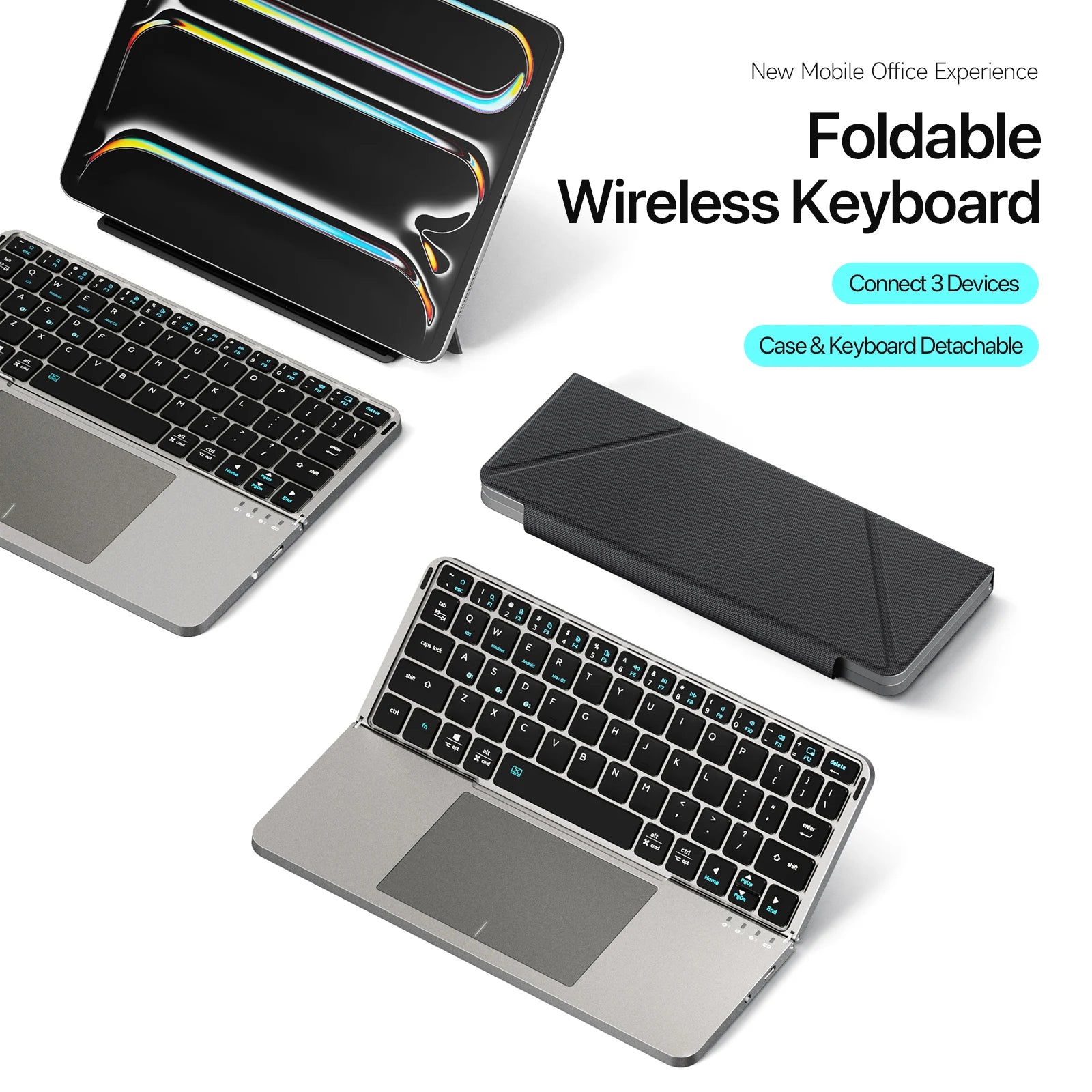Bluetooth Keyboard Foldable with Touchpad Phone Holder Wireless Keyboard for Tablet Laptop PC