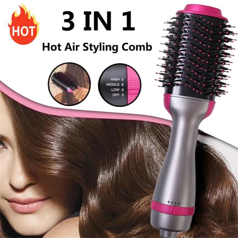 2025 3-in-1 Hot Air Brush – Fluffy Styling Comb for Dry & Wet Hair | Straighten, Curl & Volumize with Negative Ions