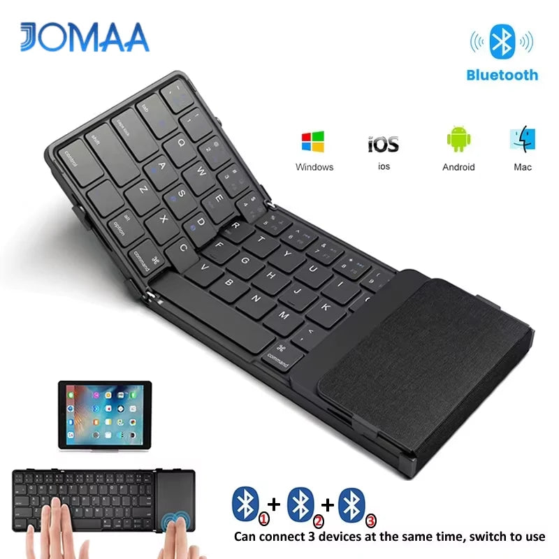 Folding Bluetooth Keyboard with Touchpad PU Leather Wireless Keyboard for iOS Android Windows 3 Devices