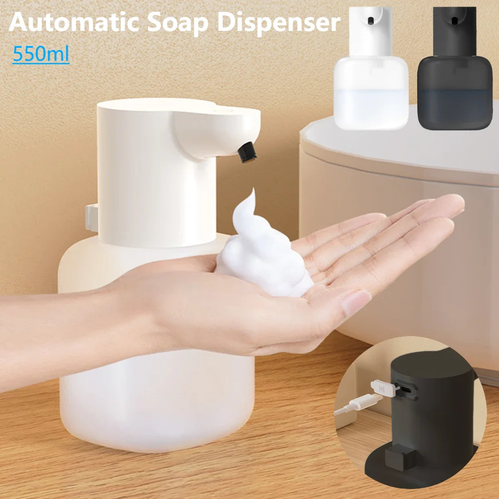 550ml Automatic Soap Dispenser USB Rechargeable Foam Gel Soap Dispenser Electric Hand Sanitizer Dispenser for Kitchen Bathroom - SUN SHINE STORE