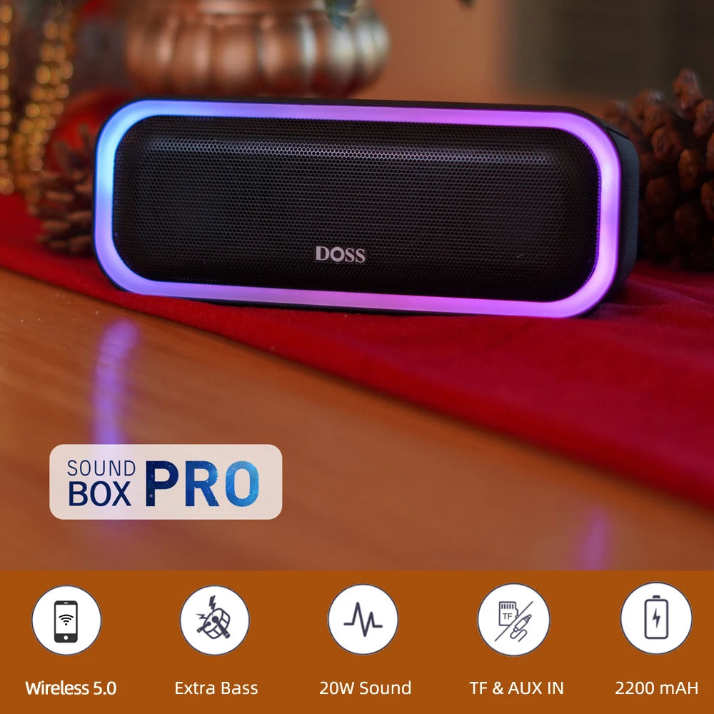 DOSS Bluetooth 5.0 Speaker Powerful 20W Stereo Sound Extra Bass Sound Box IPX6 Waterproof TWS Pairing Wireless Portable Speakers