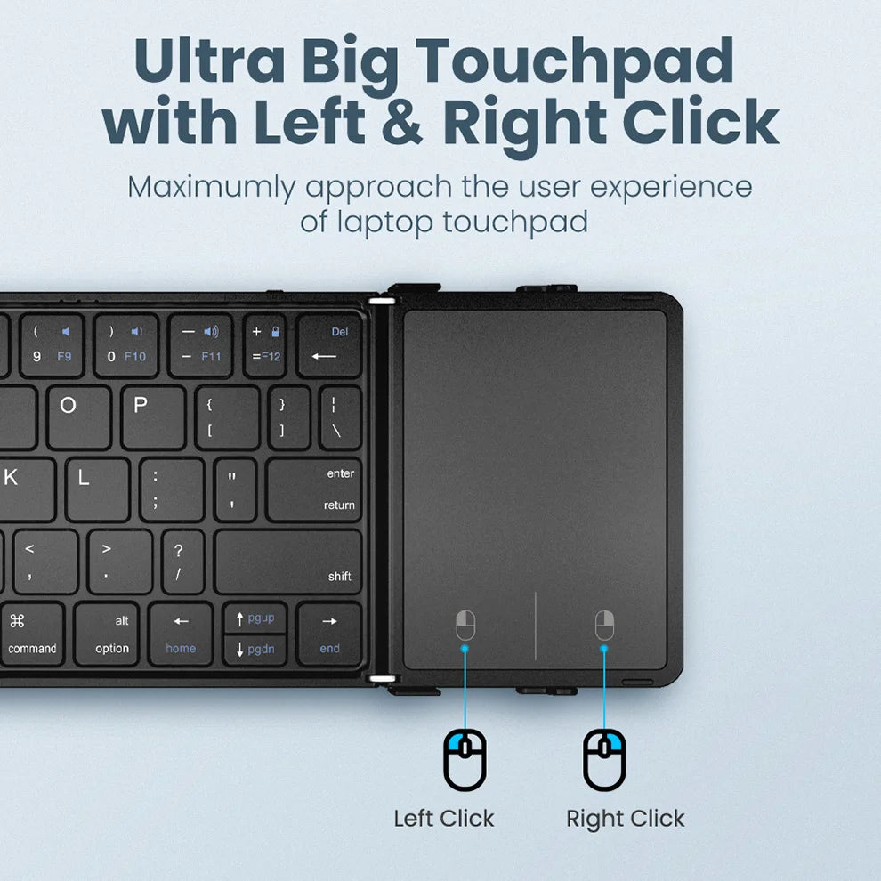 Folding Bluetooth Keyboard with Touchpad PU Leather Wireless Keyboard for iOS Android Windows 3 Devices
