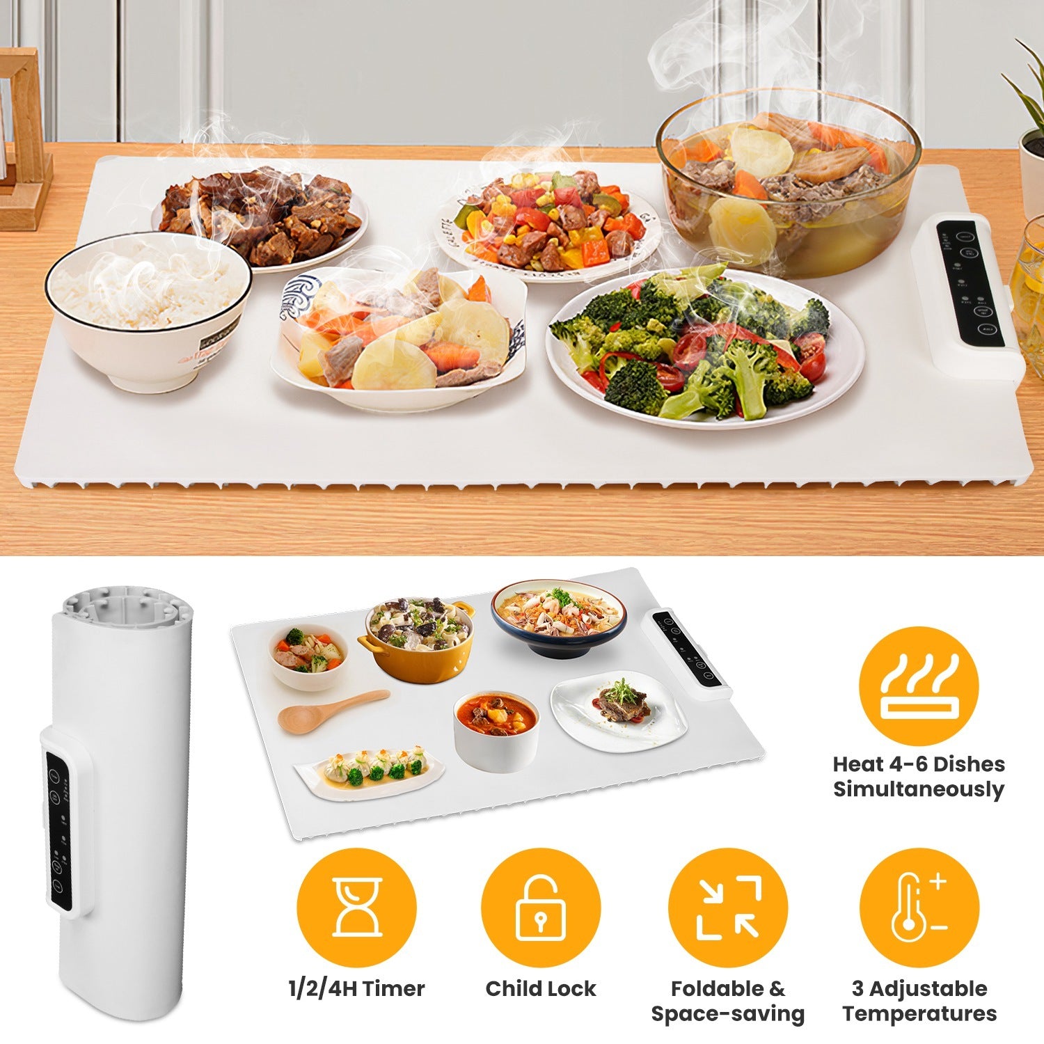 Electric Warming Tray Smart Food Warmer Roll Up Heating Pad With Adjustable Temperature Control 3 Auto Timer Settings - SUN SHINE STORE